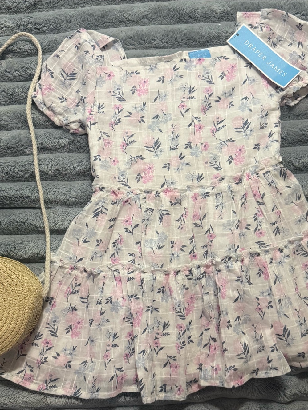 NWT Draper James Girls 4T Floral Dress + Matching Straw Crossbody Purse Set